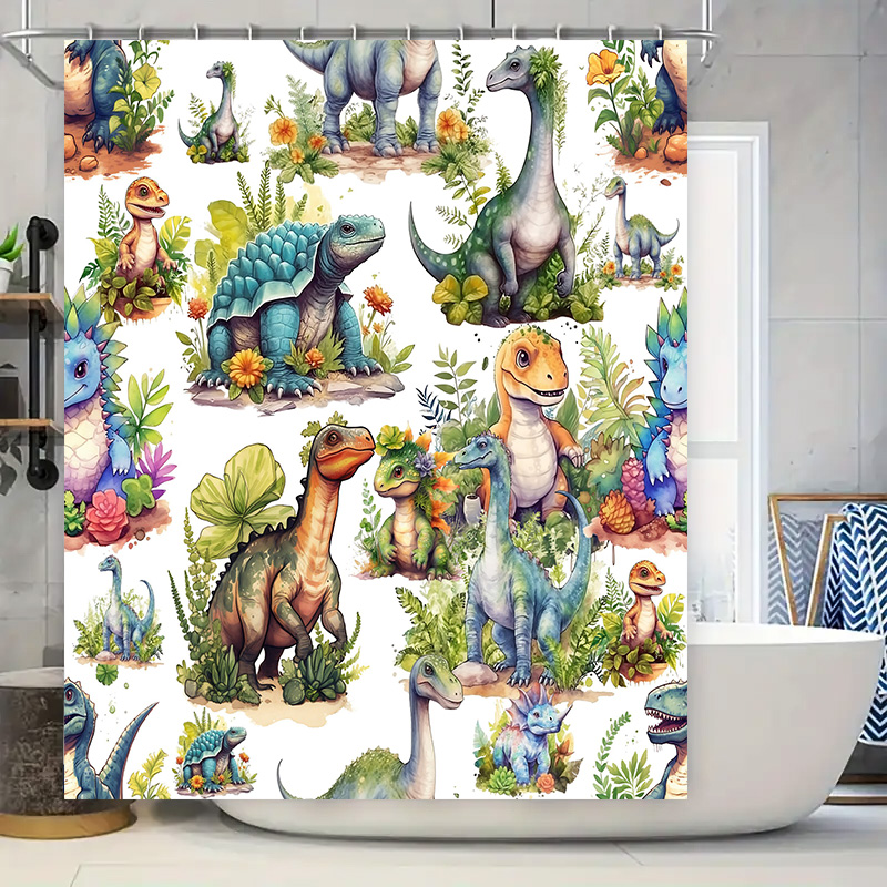 Home Bathroom Design Ideas - Renkli Dinozor Duş Perdesi: Banyo Dekoru