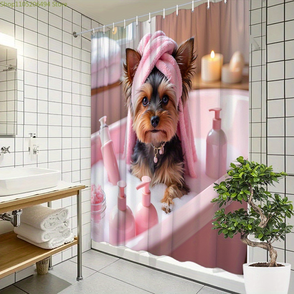 Home Bathroom Design Ideas - Sevimli Yorkie Köpek Küveti Duş Perdesi