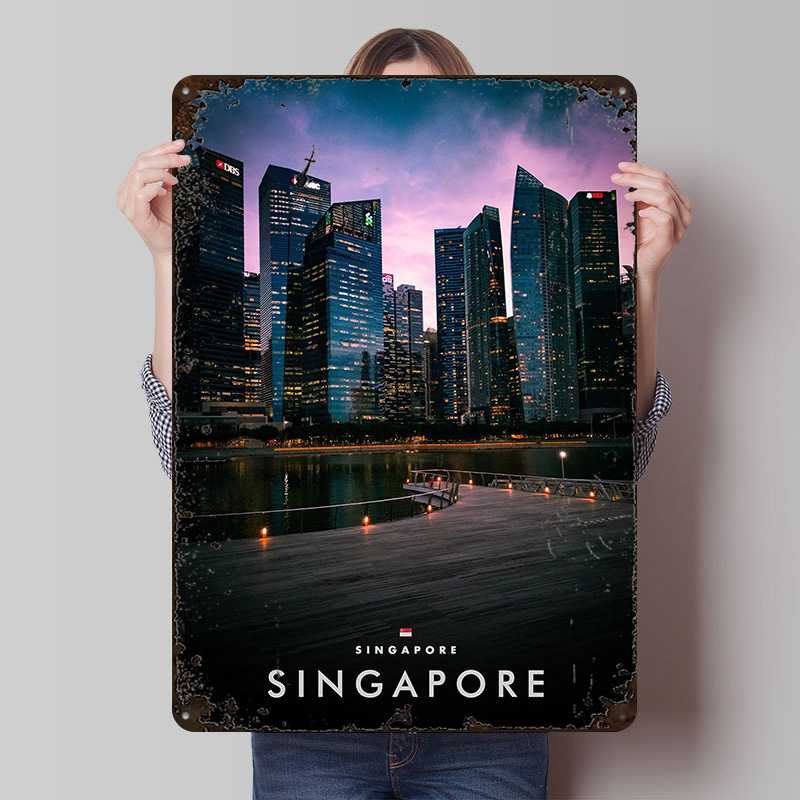 Home And Bathroom Singapore - Geceleyin Singapur'u Yakaladık Baskı Posteri Özelleştirilmiş